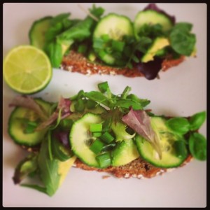 soda bred, avocado, cucumber, mix of baby leafs