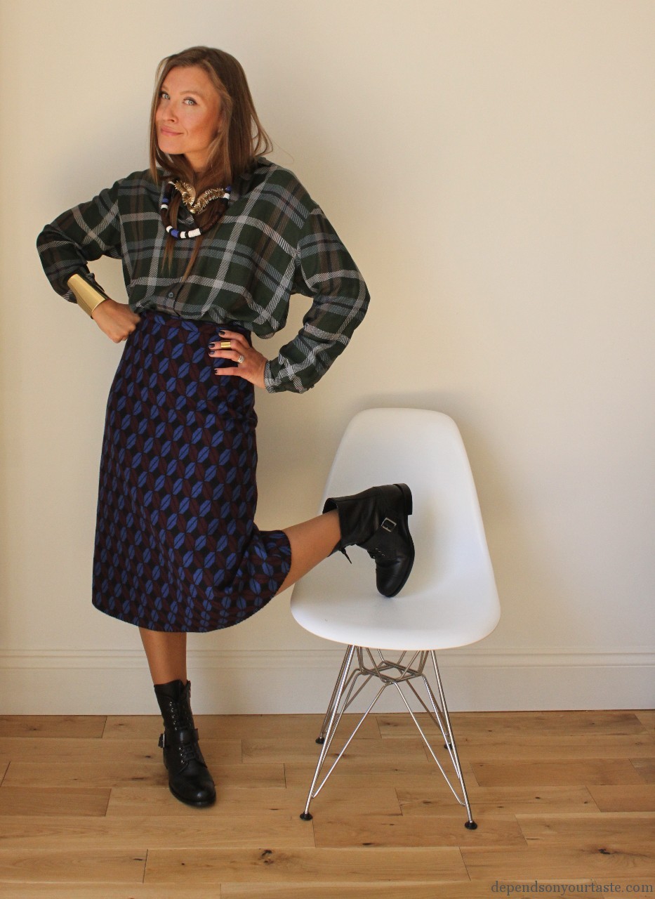 and other stories silk blouse, tartan shirt silk, prada skirt whit print, & other stories jewelry, new for autumn winter fashion must have ,effortless style, prada look , prada womens military boots ,fashion stylist, fashion london , styling by wioletta walas , september issue vogue 2015