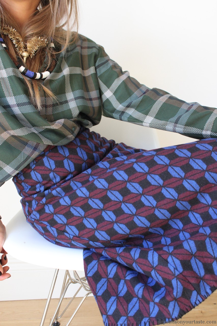 and other stories silk blouse, tartan shirt silk, prada skirt whit print, & other stories jewelry, new for autumn winter fashion must have ,effortless style, prada look , prada womens military boots ,fashion stylist, fashion london , styling by wioletta walas , september issue vogue 2015