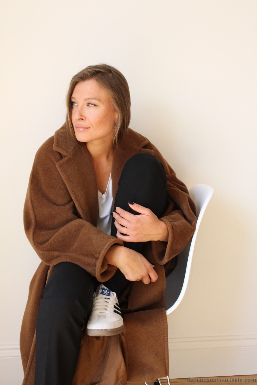 max mara tabaco coat , max mara classic coat , adidas isabel marant, trend whit trainers , fresch look, update your wordrobe, trend winter 2014, 2015, stylist london ,styling by wioletta walas, depends on your taste, kim kardashian maxmara coat, camel coat .