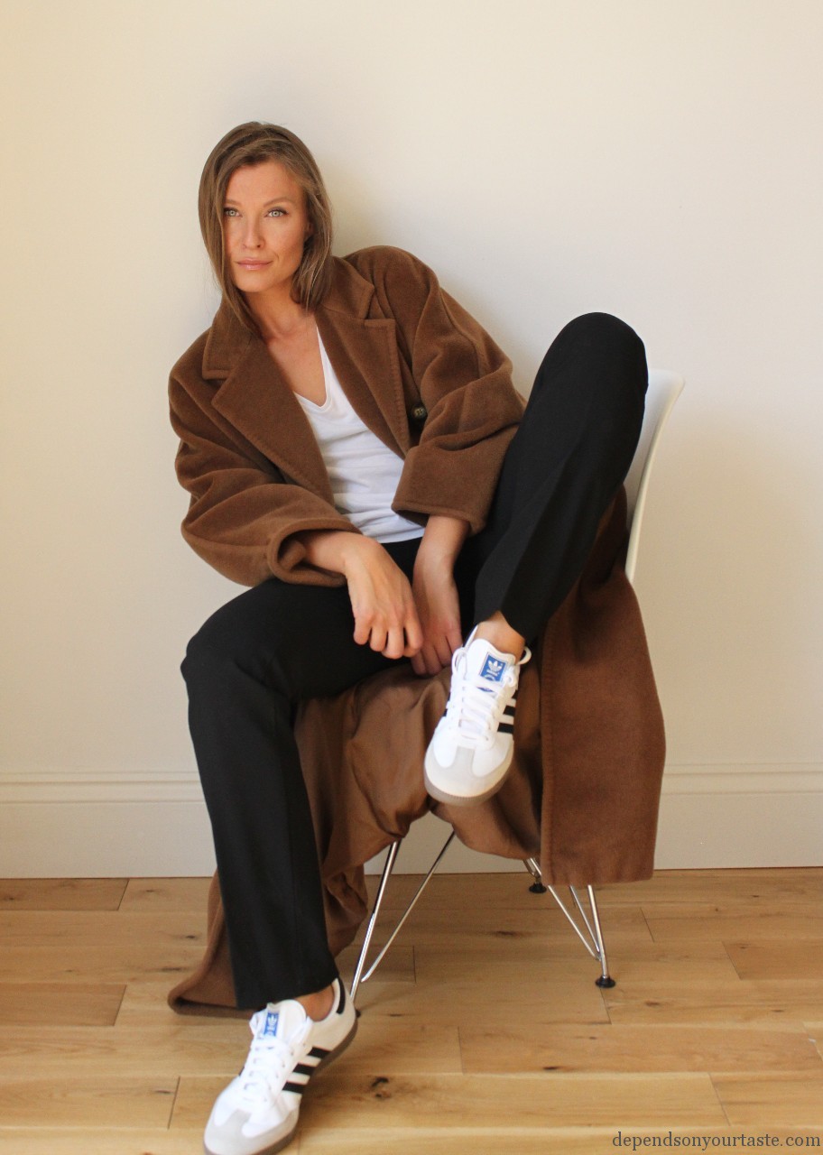 max mara tabaco coat , max mara classic coat , adidas isabel marant, trend whit trainers , fresch look, update your wordrobe, trend winter 2014, 2015, stylist london ,styling by wioletta walas, depends on your taste, kim kardashian maxmara coat, camel coat .