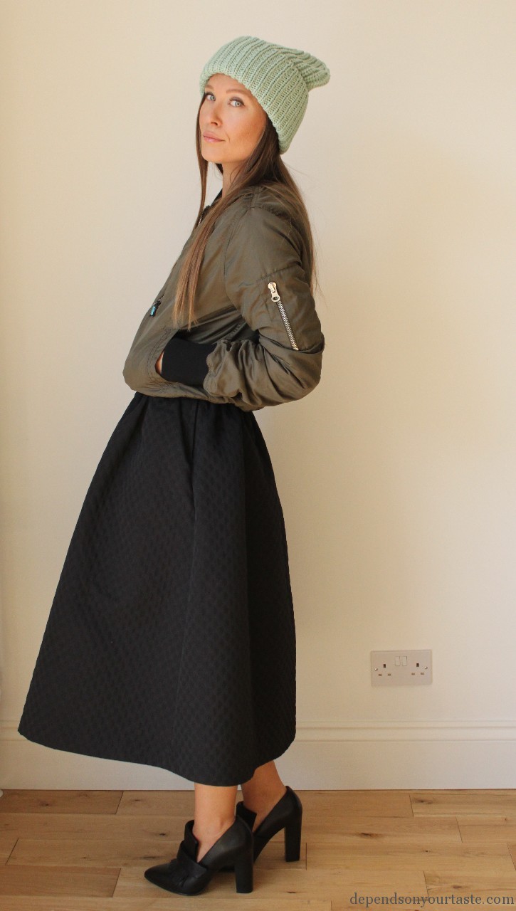 other stories black fringe leather pumps , h&m trend black skirt , topshop green bomber jacket , september issue vogue 2015, fashion trend winter 2015, must have trend, styling wioletta walas, stylist fashion london , fashionable moms , insect jewelry